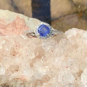 SAPPHIRE & CUBIC ZIRCONIA 925 STERLING SILVER RING, SIZE 7.5